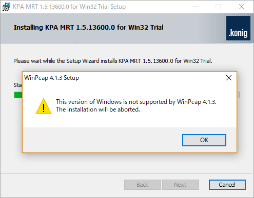 WinPcap 4.1.3 not supported by Windows 10.